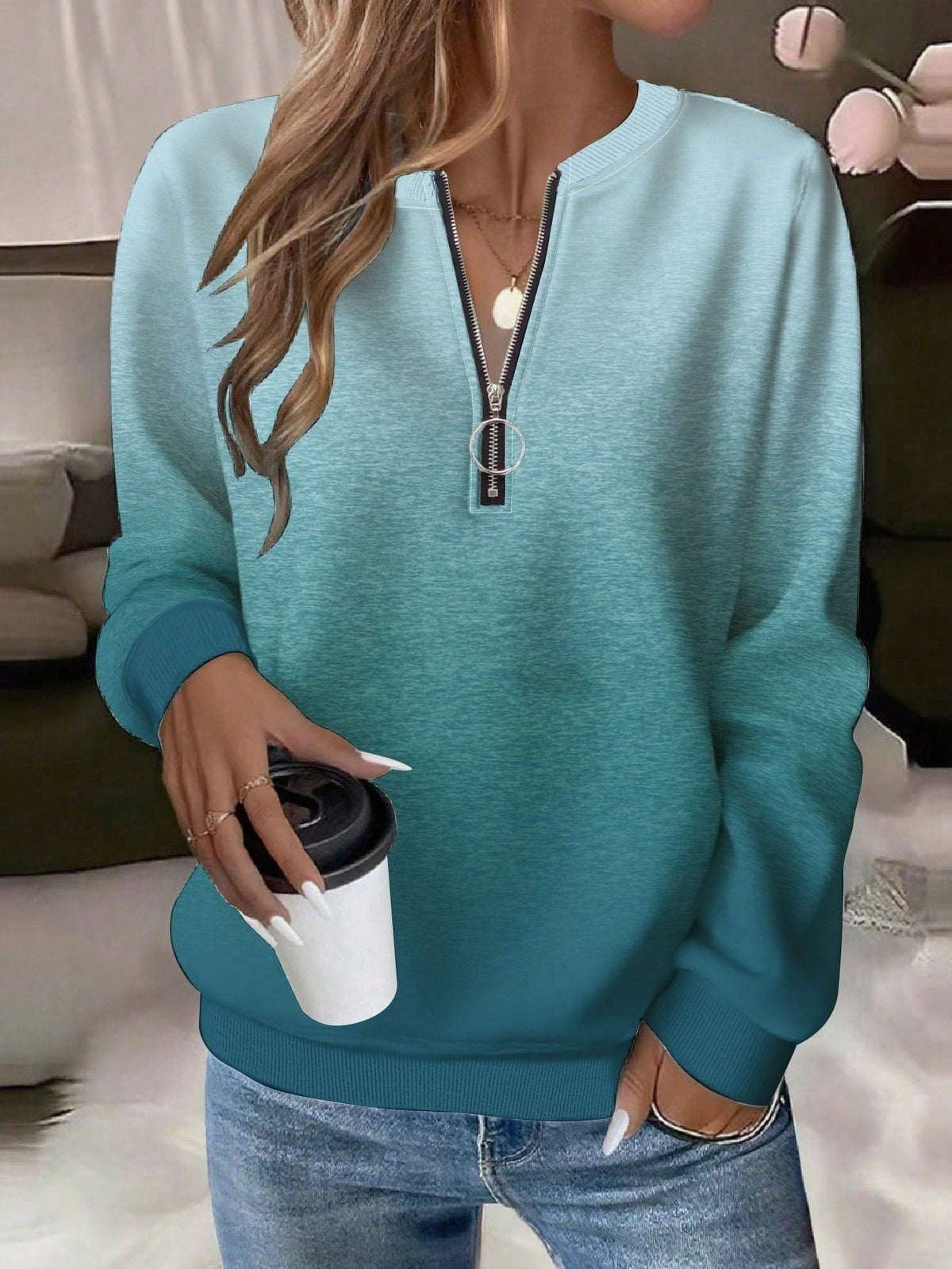 2026 Fashion European And American Trend New Loose HalfZip Casual Women's Long Sleeve Hoodie NorixaFashion.com
