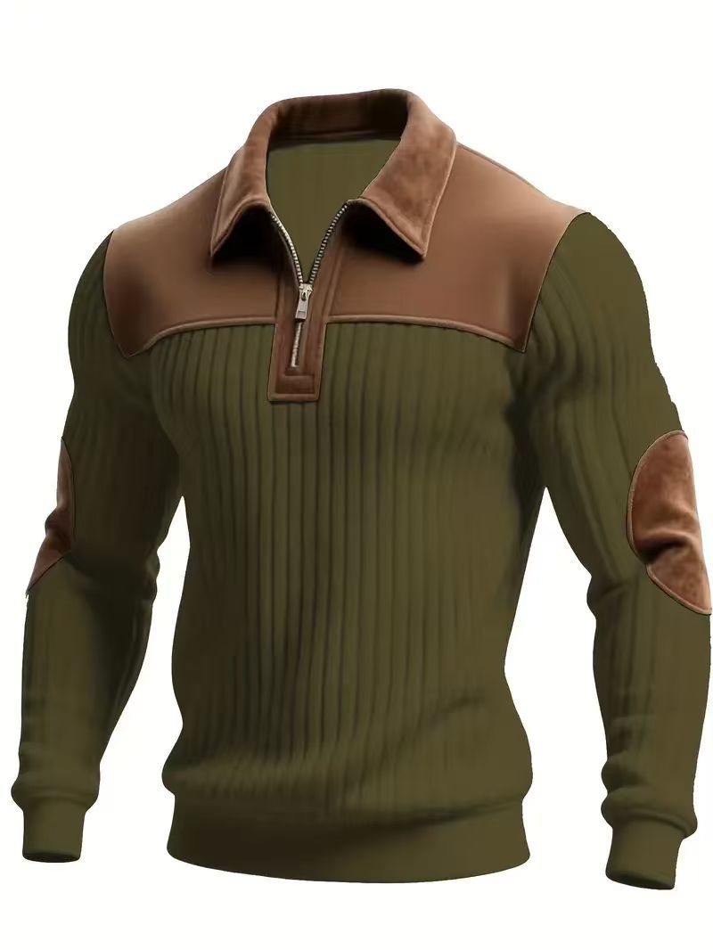 Notched-collar Patchwork Knit Top With Embroidered Zipper Hoodie CJD
