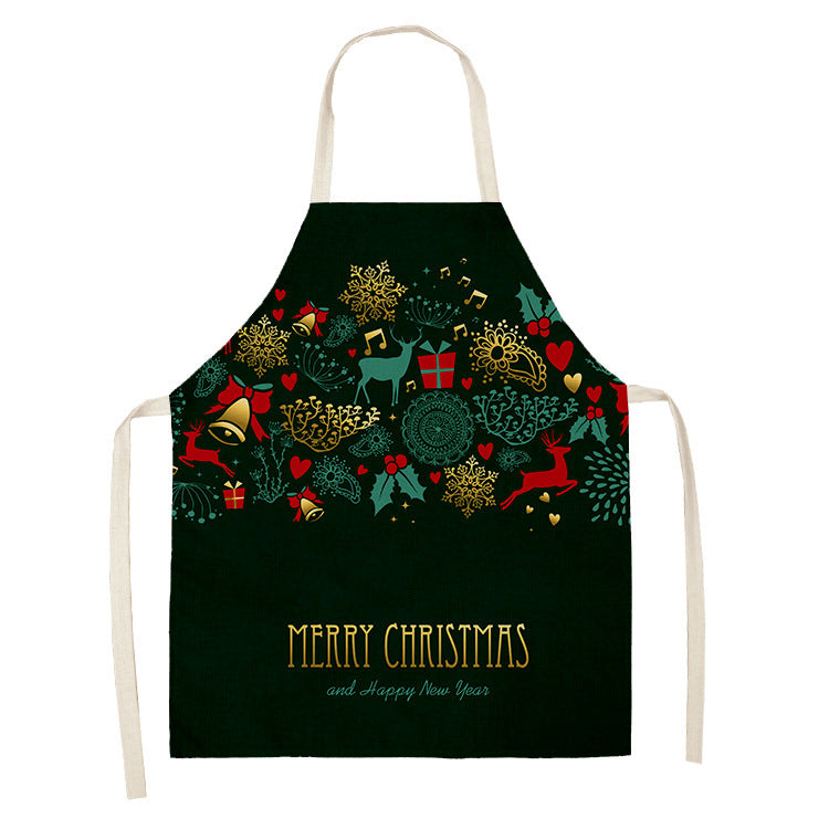 Household Green Series Christmas Dog Linen Apron Used In Kitchen PearlNestDecor.com