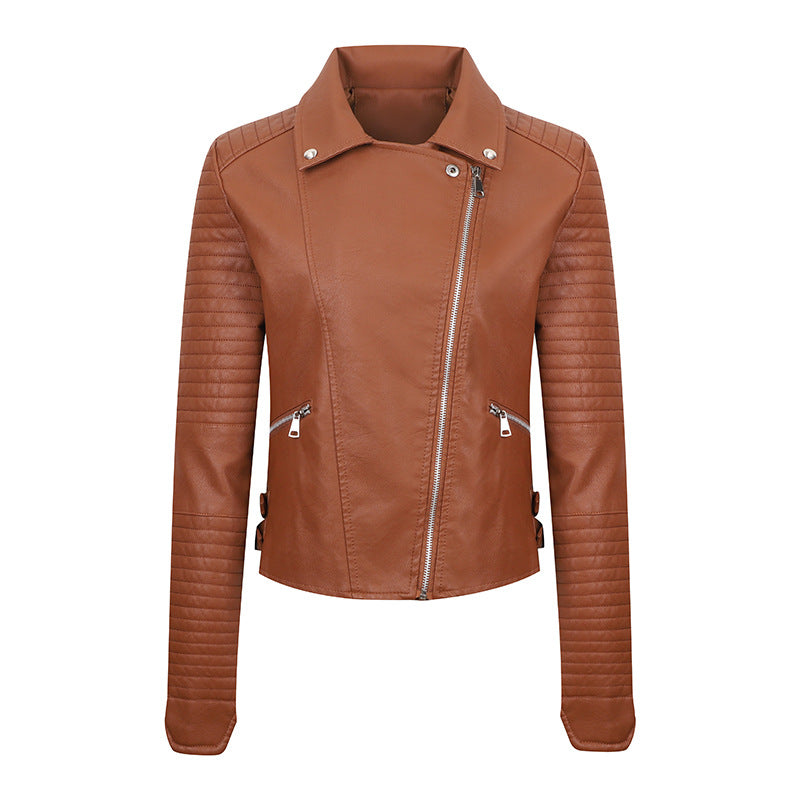 Women's Leather Clothing Coat Short Washed Slim Fit Best YouTube Store
