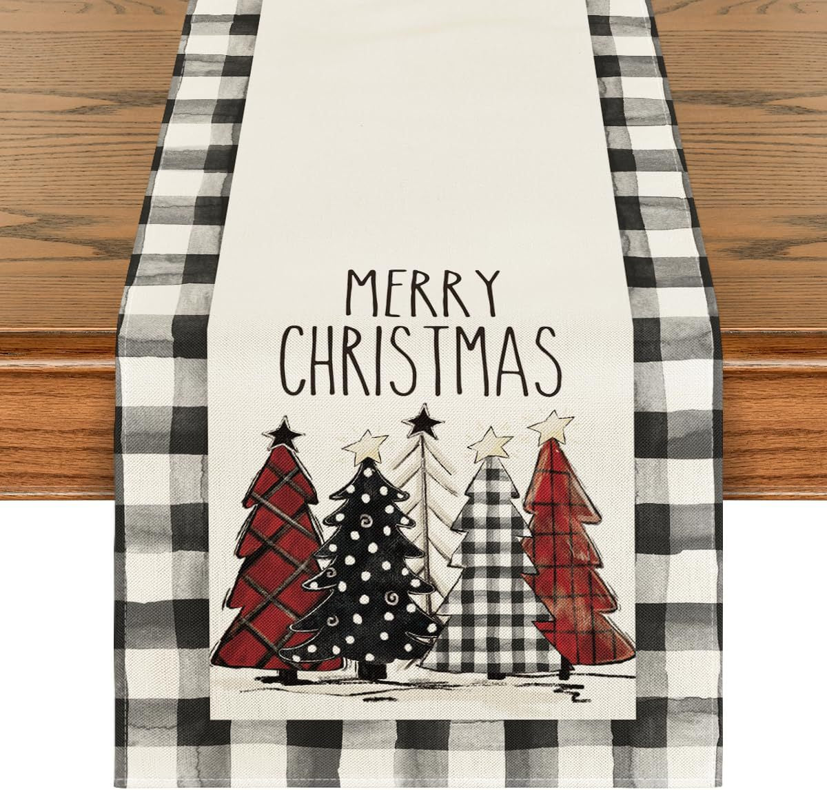 Christmas Trees Merry Xmas Table Runner, Seasonal Winter Holiday Kitchen Dining Table Decoration For Indoor Outdoor Home Party Decor 13 X 72 Inch PearlNestDecor.com