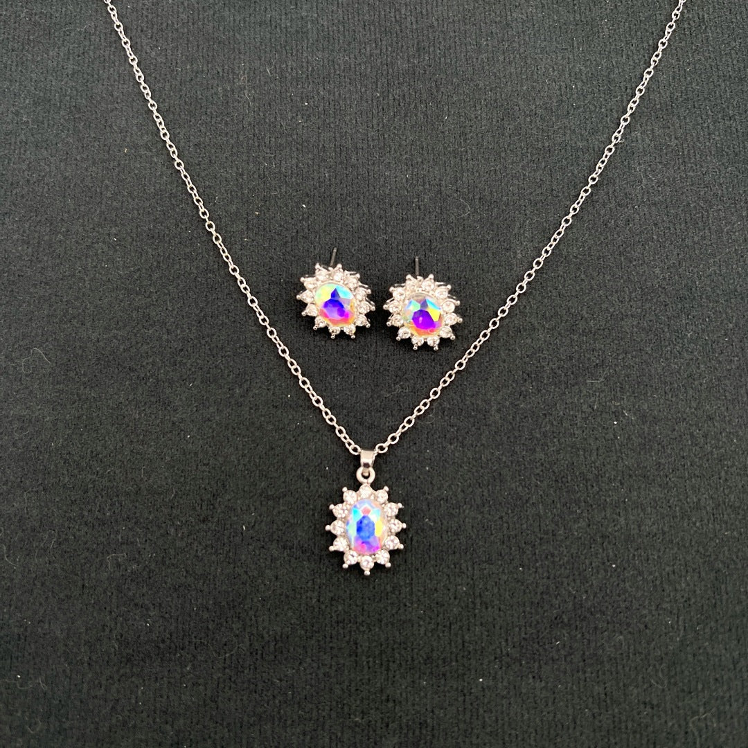 European And American Fashion SUNFLOWER Zircon Ear Stud Necklace Suit LadyShow.Store