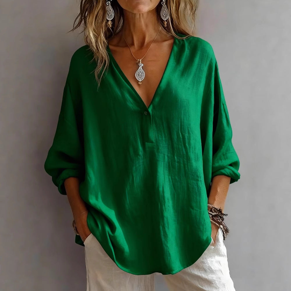 Womens Casual Loose Fashion Solid Color Long-Sleeve Top NorixaFashion.com