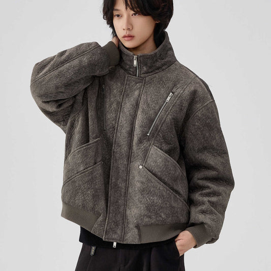 Mens Thick Solid-Color Wool Jacket Short Padded Coat LuxuryLifeWay Online Store