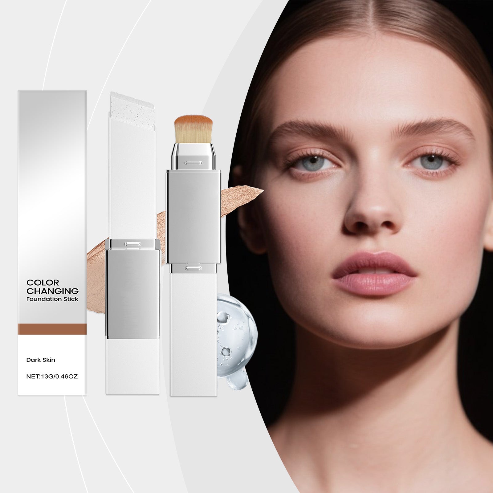2-in-1 Color-Changing Foundation Stick Deep Skin Tone Tri Light Beauty
