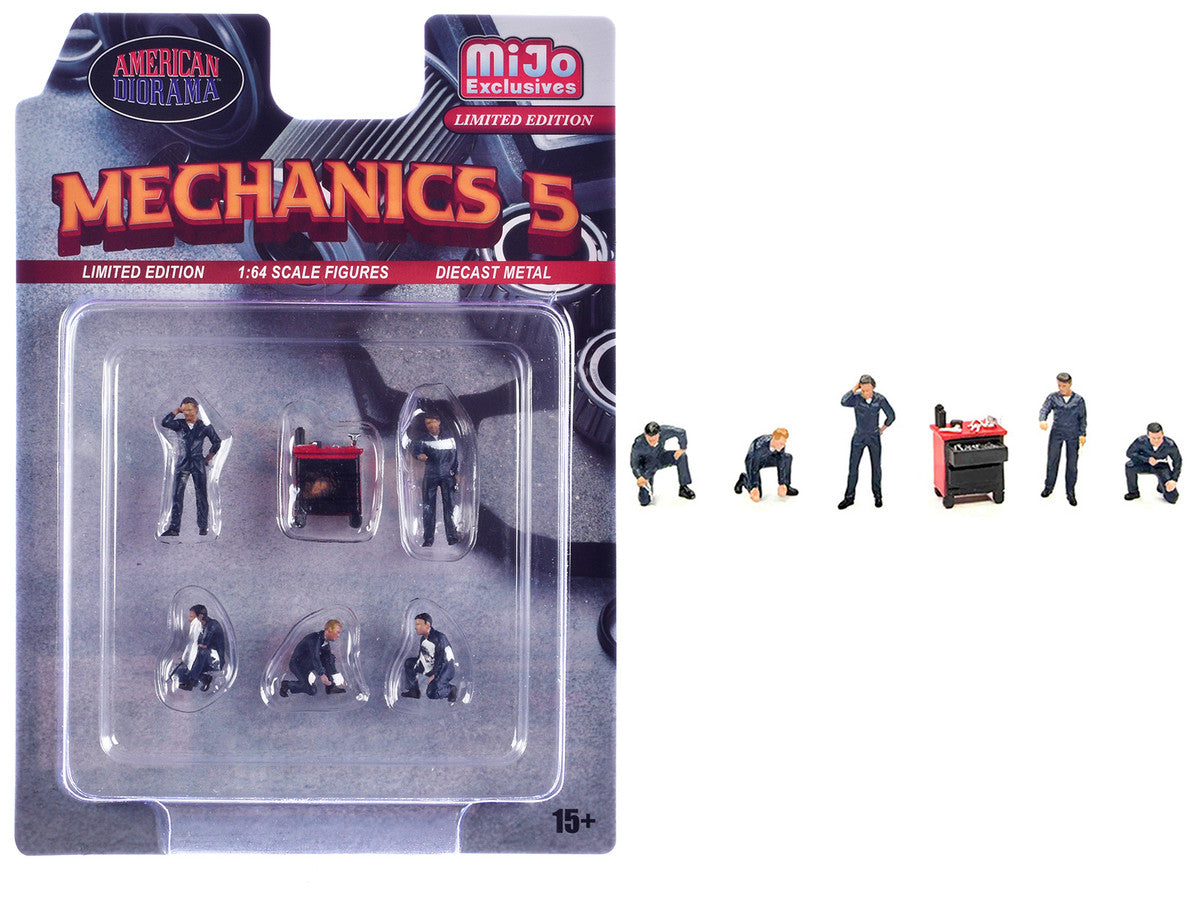 "Mechanics #5" 6 piece Diecast Figure Set (5 Figures 1 Tool Cabinet) Limited Edition for 1/64 Scale Models by American Diorama LuxuryLifeWay Online Store