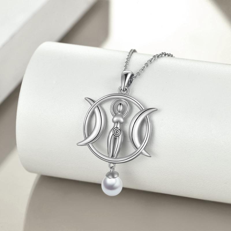 Triple Moon Goddess Necklace Amulet Wizard Pendant with Shell Pearl Necklace for Women LadyShow.Store