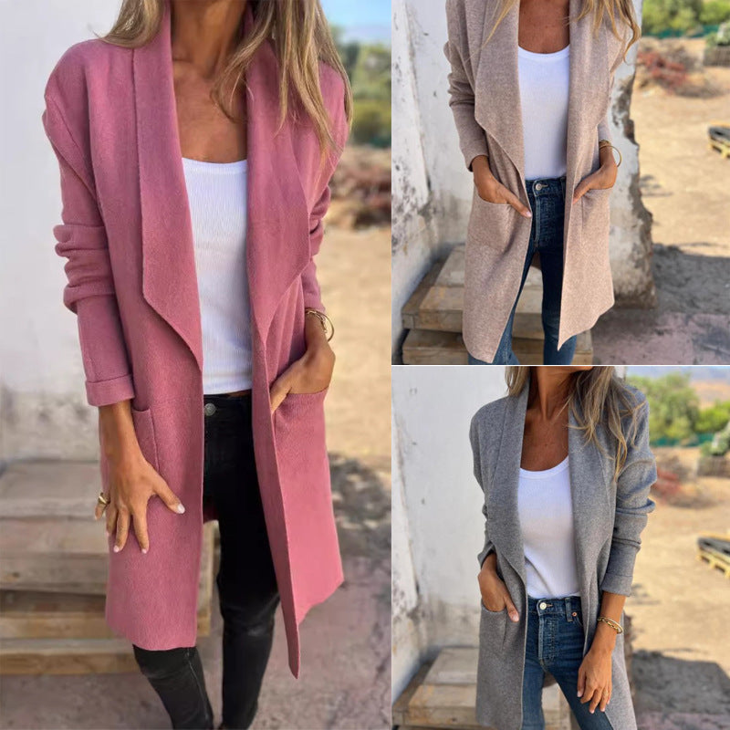 Fall And Winter Lapels Mid-length Knitted Cardigan Thin Woolen Coat LuxuryLifeWay Online Store