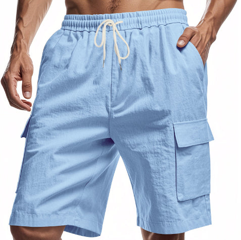 Loose Sports And Leisure Solid Color Linen Drawstring Shorts NorixaFashion.com