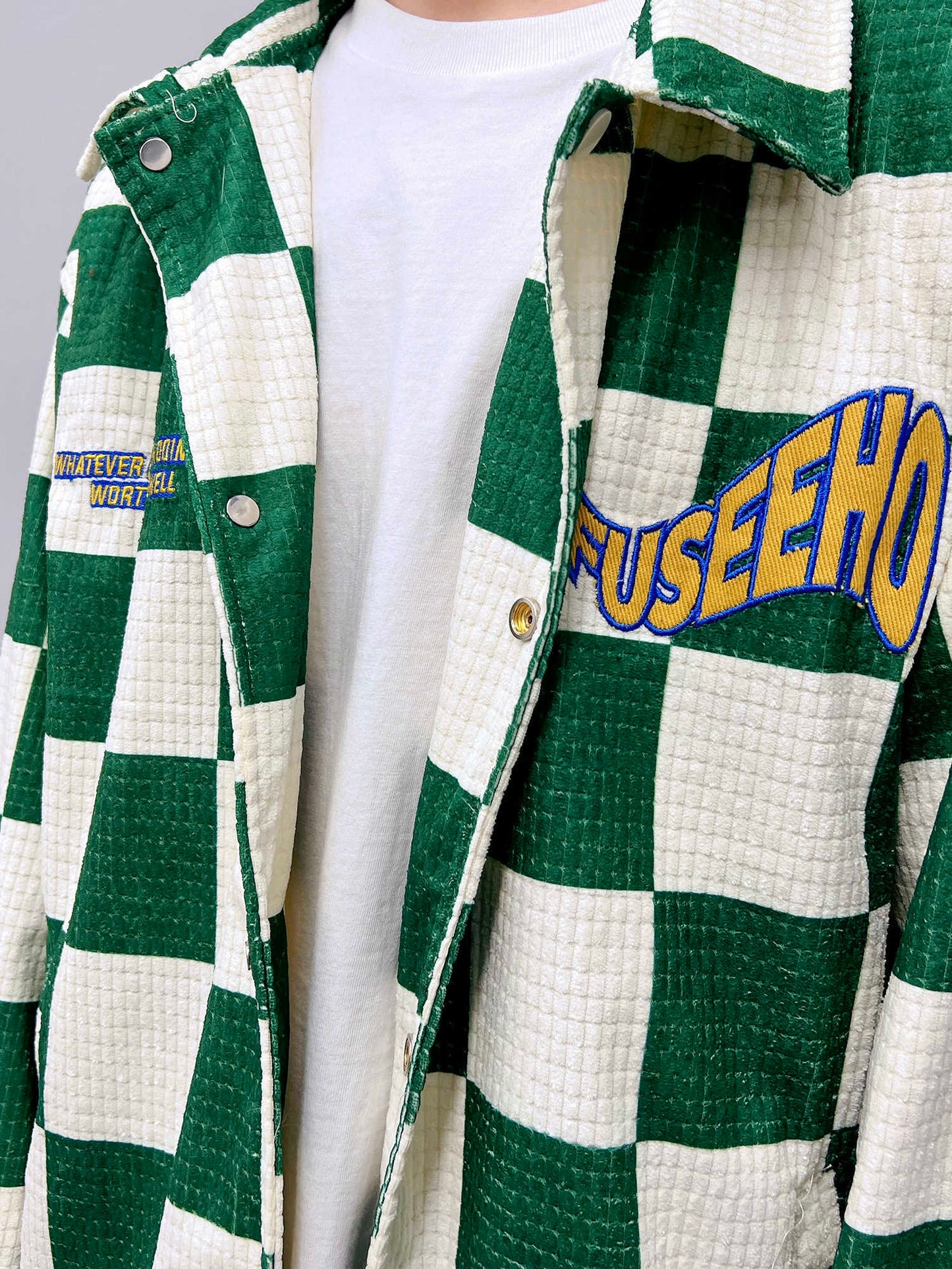 Retro Contrast Color Green Plaid Lapel Jacket Men