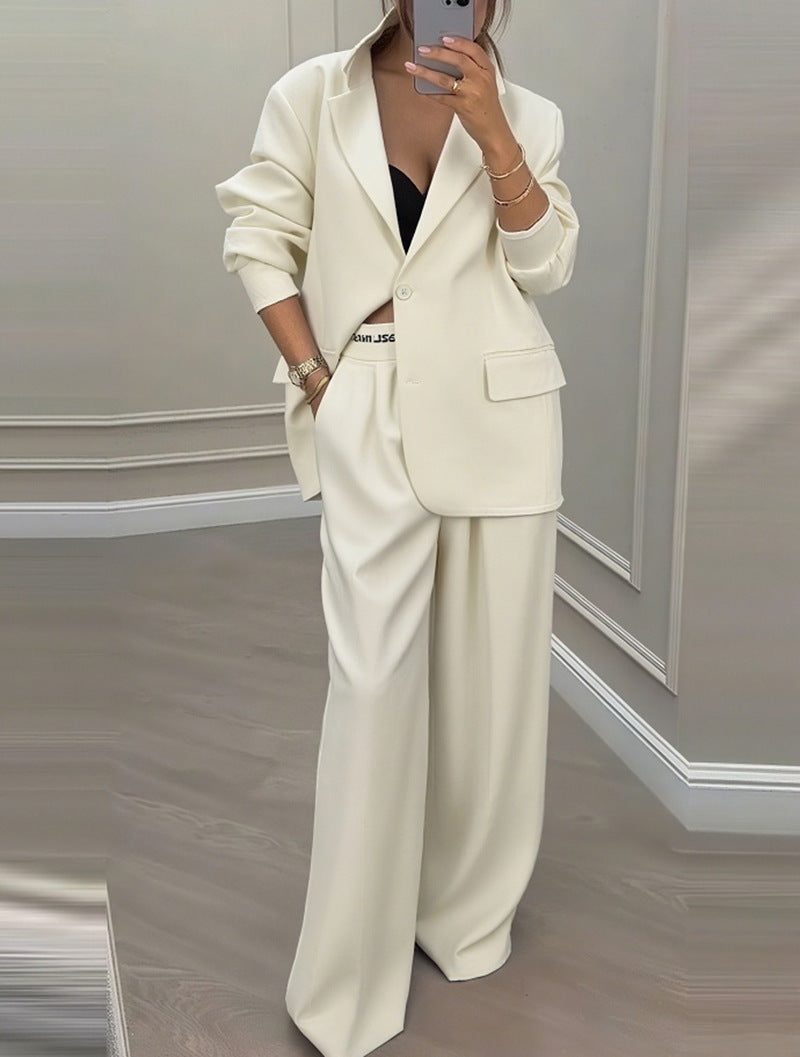 European And American Cross-Border 2026 Autumn And Winter New Women's Clothing Amazon Style Long-Sleeve Jacket Casual Wide-Leg Pants Suit Set NorixaFashion.com