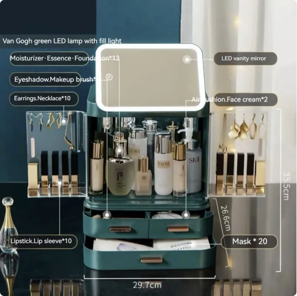Large-Capacity Desktop Makeup Organizer with Mirror and Light LadyShow.Store