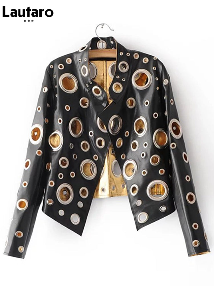 Lautaro Cut Out Faux Leather Jacket with Rivets Pi-Mart