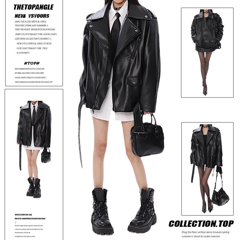 Leather Coat Women's Loose Motorcycle Jacket LadyShow.Store