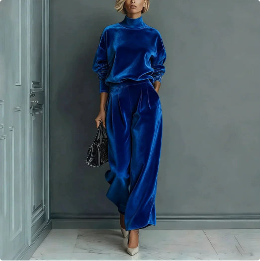 Casual Warm Velour Long-sleeved Solid Color High-neck Zipper Wide-leg Sportswear LadyShow.Store