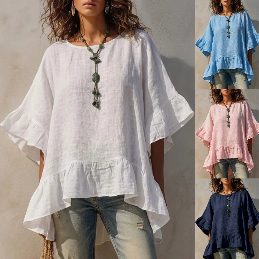 Women's Irregular-hem Cotton-linen Shirt NorixaFashion.com