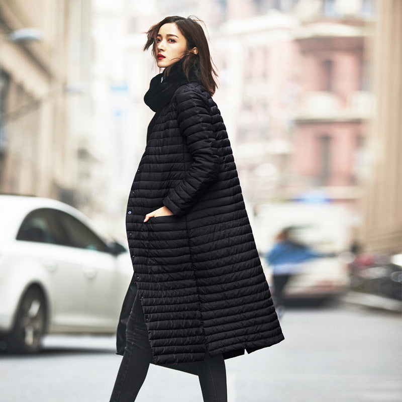 Long Over-the-Knee Stand Collar Lightweight Down Jacket Pi-Mart