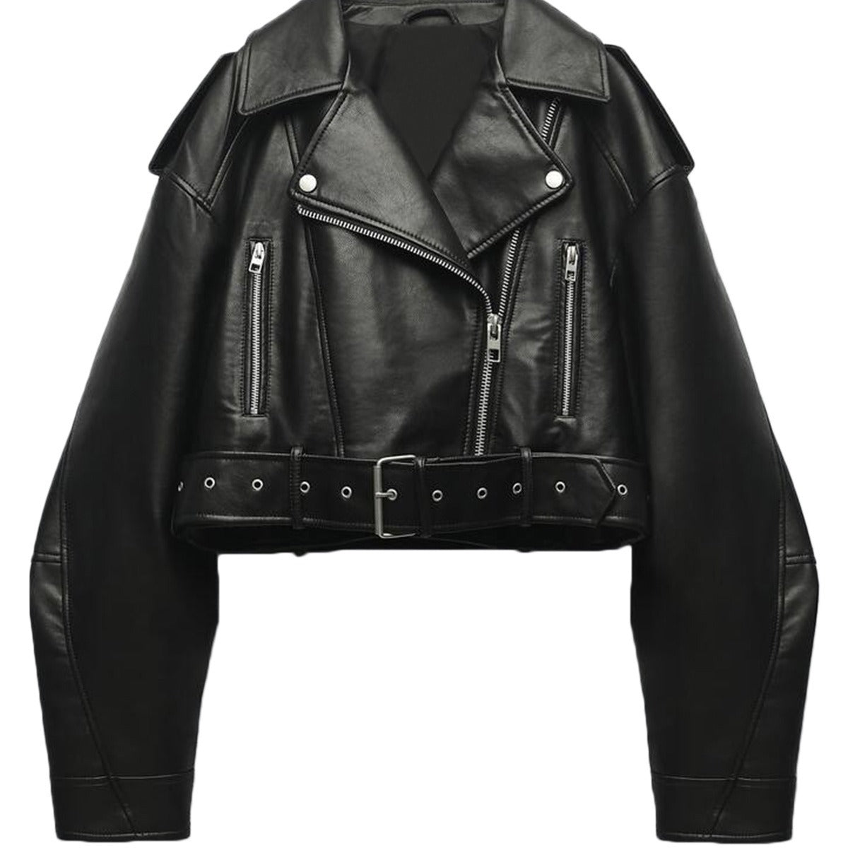 Fashionable Washed Faux Leather Motorcycle PU Zipper Jacket LadyShow.Store