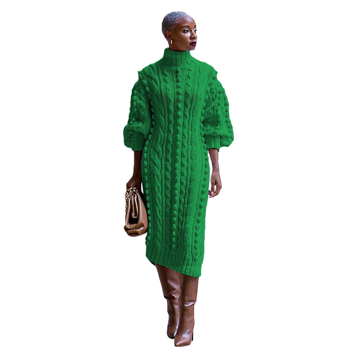 Women's Clothing Casual Turtleneck Slit Knitted Long Dress Best YouTube Store