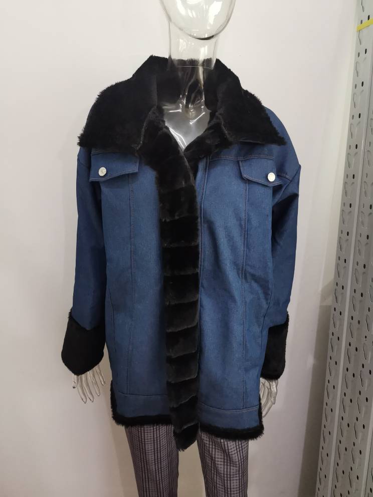 Ladies Fur One Denim Long Long Sleeve Coat LuxuryLifeWay Online Store