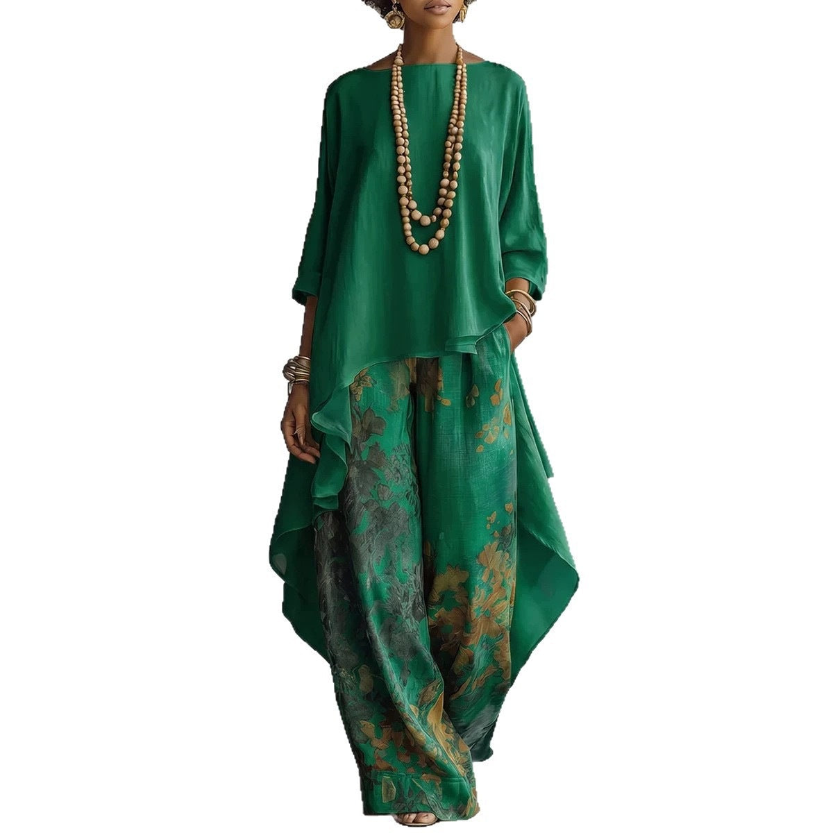 Cotton-Linen Fashion Solid-Color Top And Wide-Leg Pants Two-Piece Set NorixaFashion.com