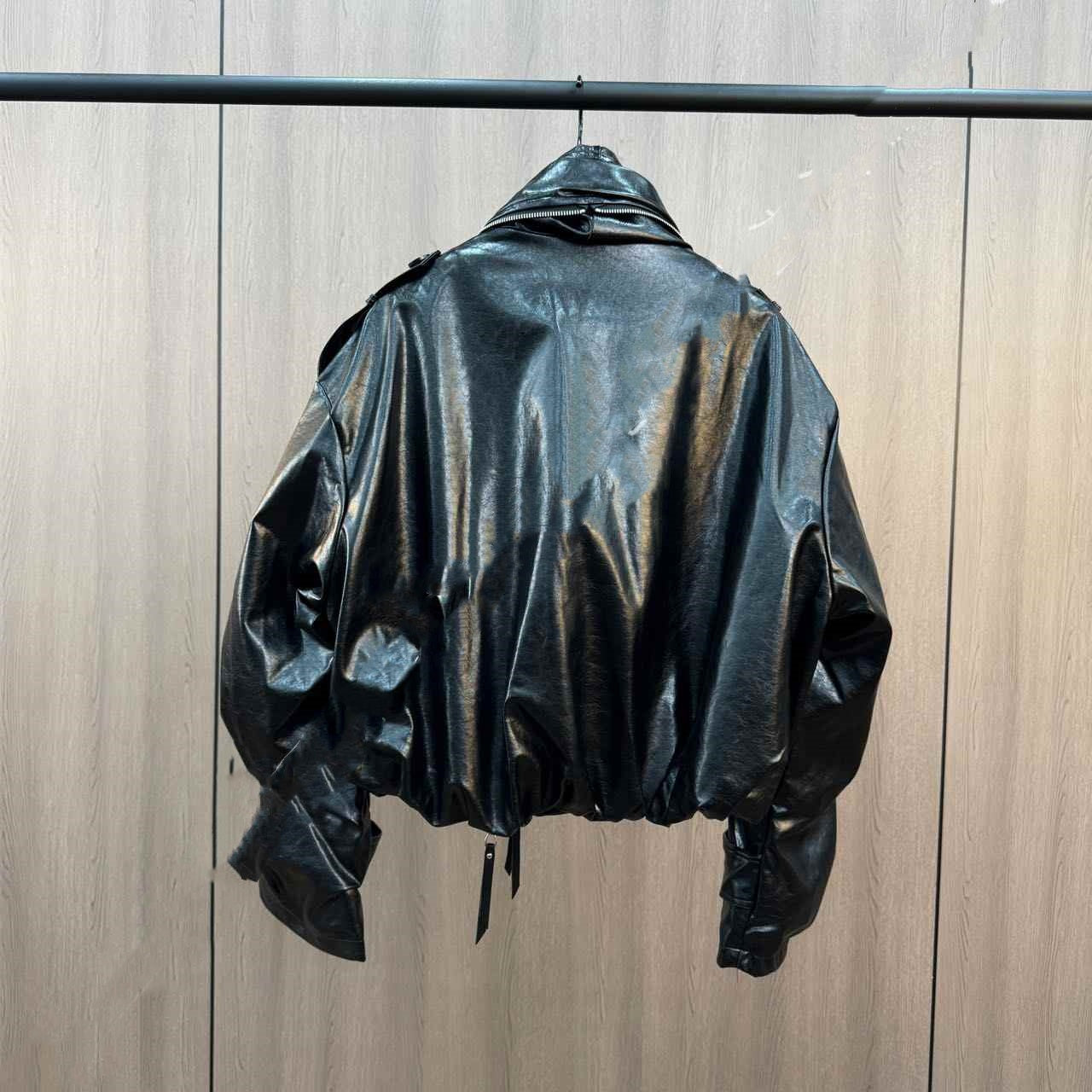 Cuffed Zipper Collar Button PU Leather Jacket Cotton Padded Jacket Best YouTube Store