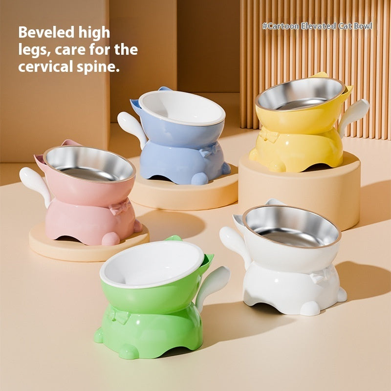 Stainless Steel Anti-fall Oblique Cat Bowl Pets Fashion