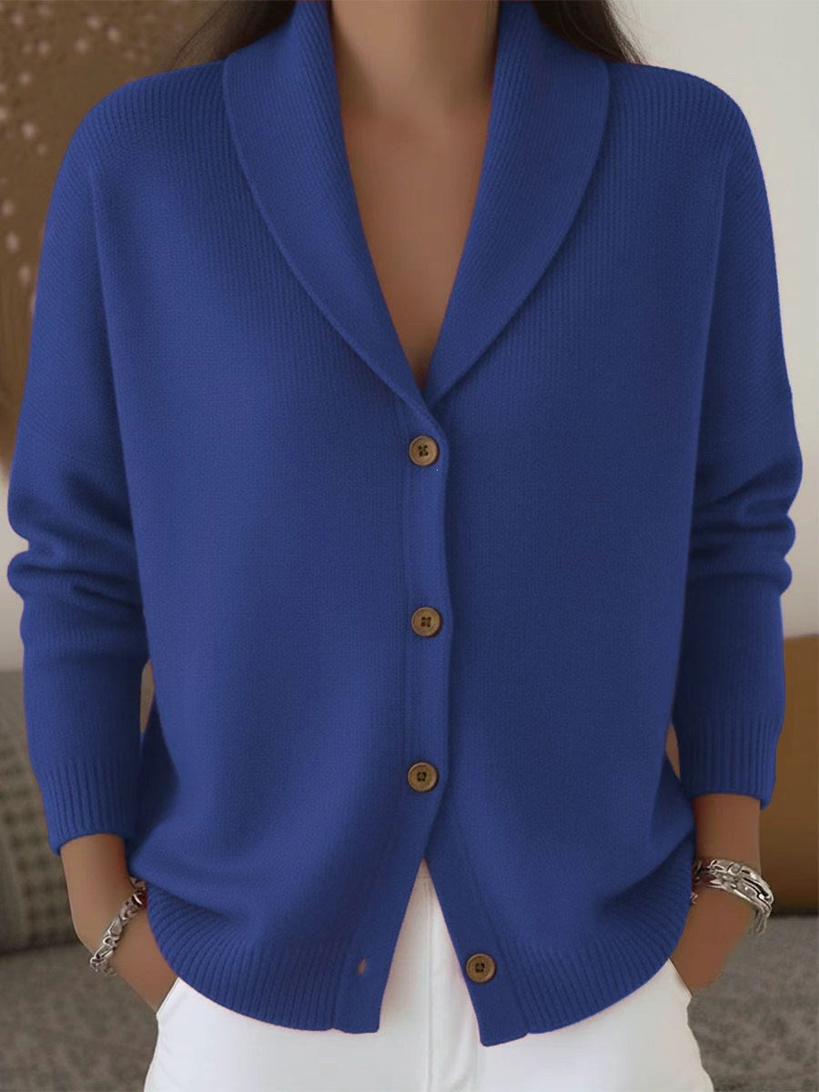 Womens Knitted Cardigan Loose-Fit Lazy Style Soft And Cozy Notch Lapel Solid Color Long-Sleeve Sweater NorixaFashion.com