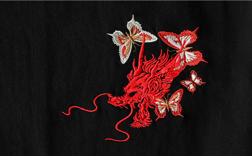 Summer Youth Embroidered Dragon T-Shirt for Men Pi-Mart