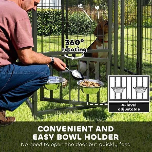 Welded Wire Outdoor Dog Kennel With Rotating & 4 Levels Adjustable Bowls Best YouTube Store