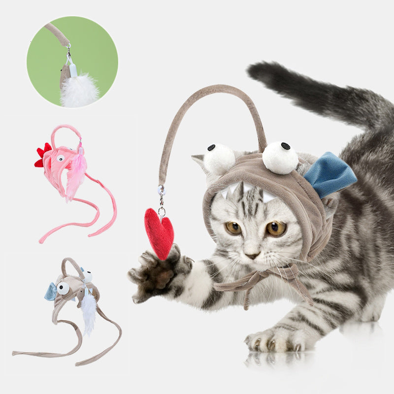 New Head Wearing Feather Funny Cat Stick Funny Cat Toy Stick Gray Big Eye Pet Toys Pet Products Pets Fashion