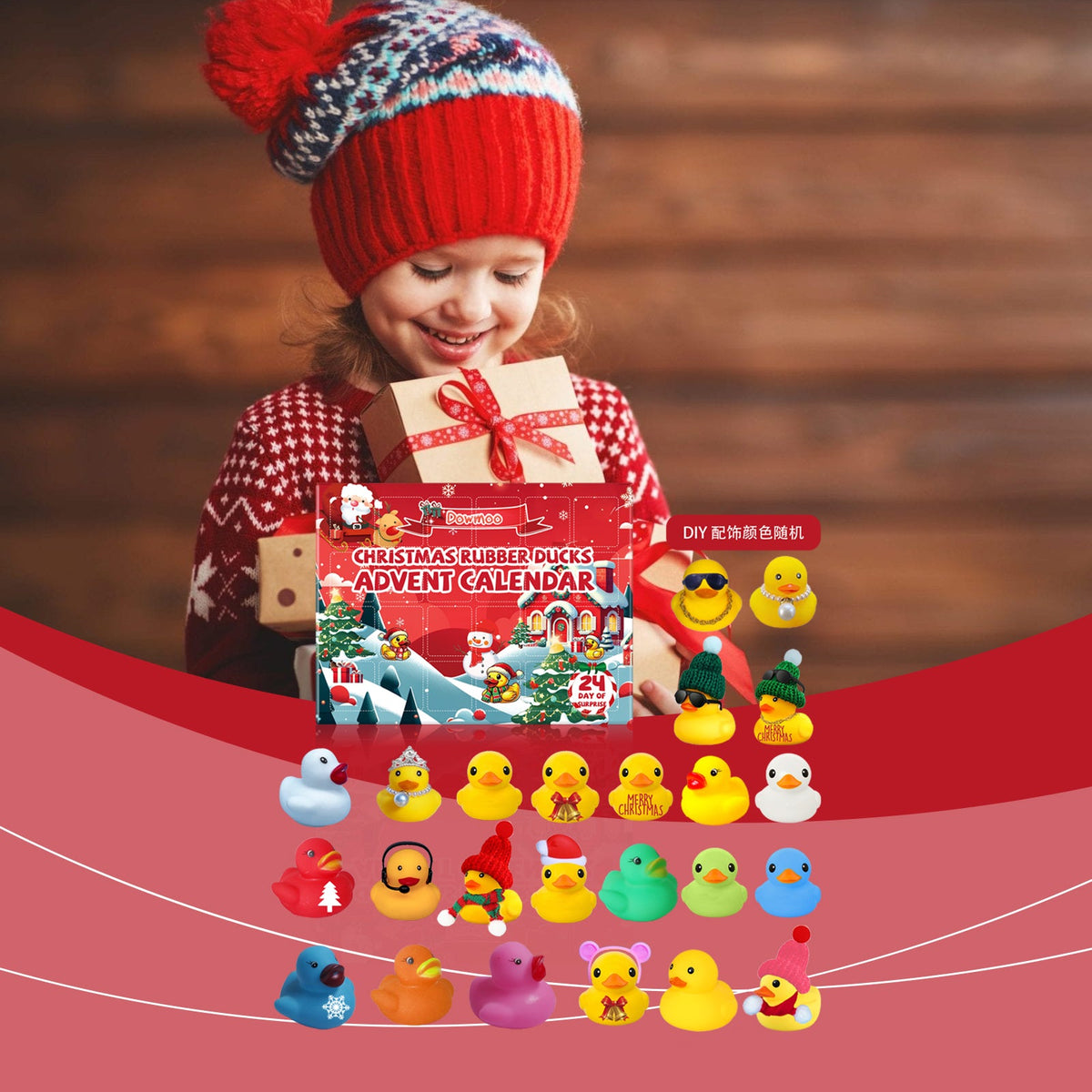 Dowmoo 24 Grids Christmas Advent Rubber Duck Blind Box 24 PIECES Product Size -1 Duck 3.7x3.8cm, 2 Ducks 3.3x2.8cm, 3 Ducks 4.6x4.4cm Tri Light Beauty