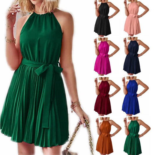 Halter Strapless Pleated Sundress NorixaFashion.com