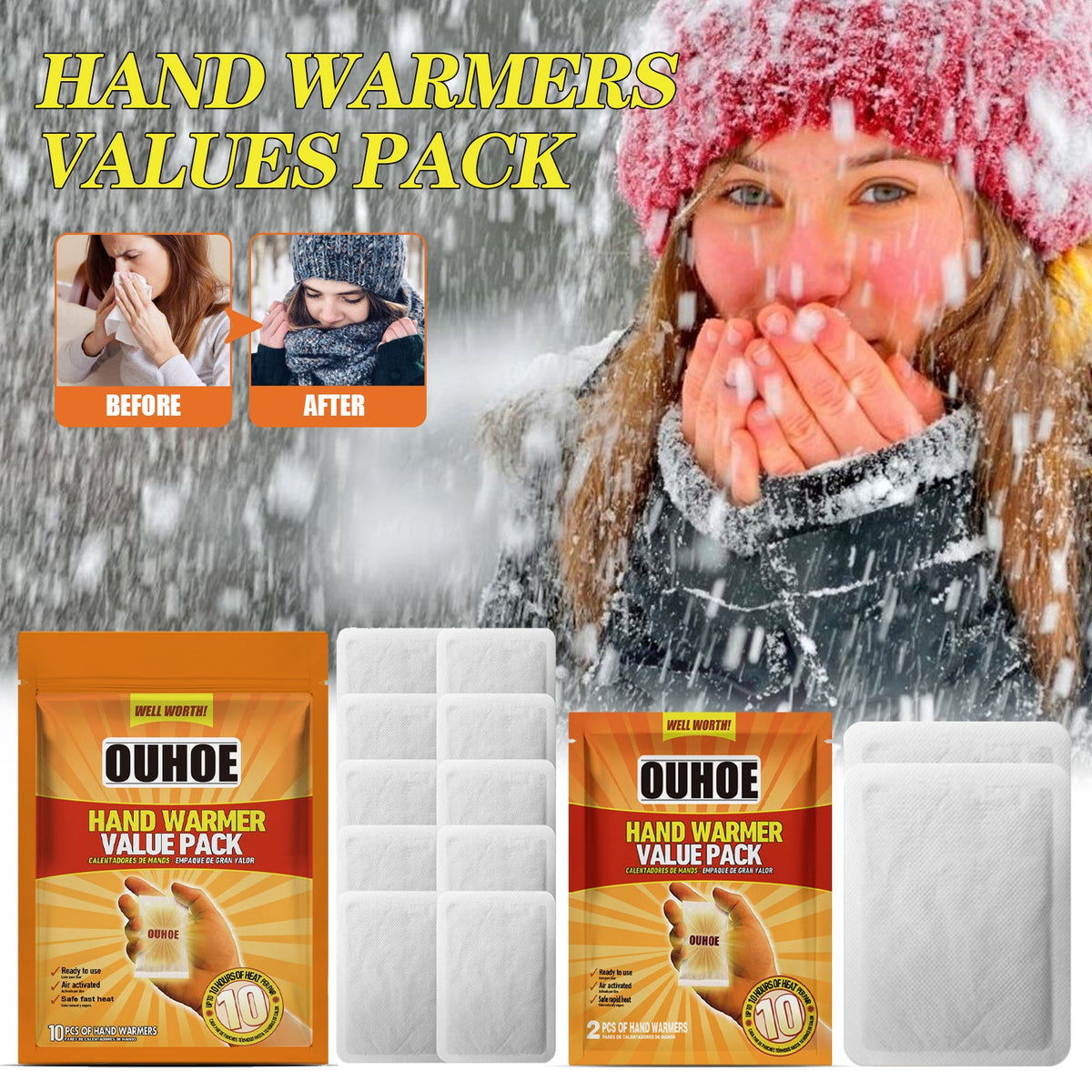 One-time Hand Warmers, 2 Pieces Per Bag. The Bag Measures 12x15 Cm. The Hand Warmers Are 9x11.8 Cm. Tri Light Beauty