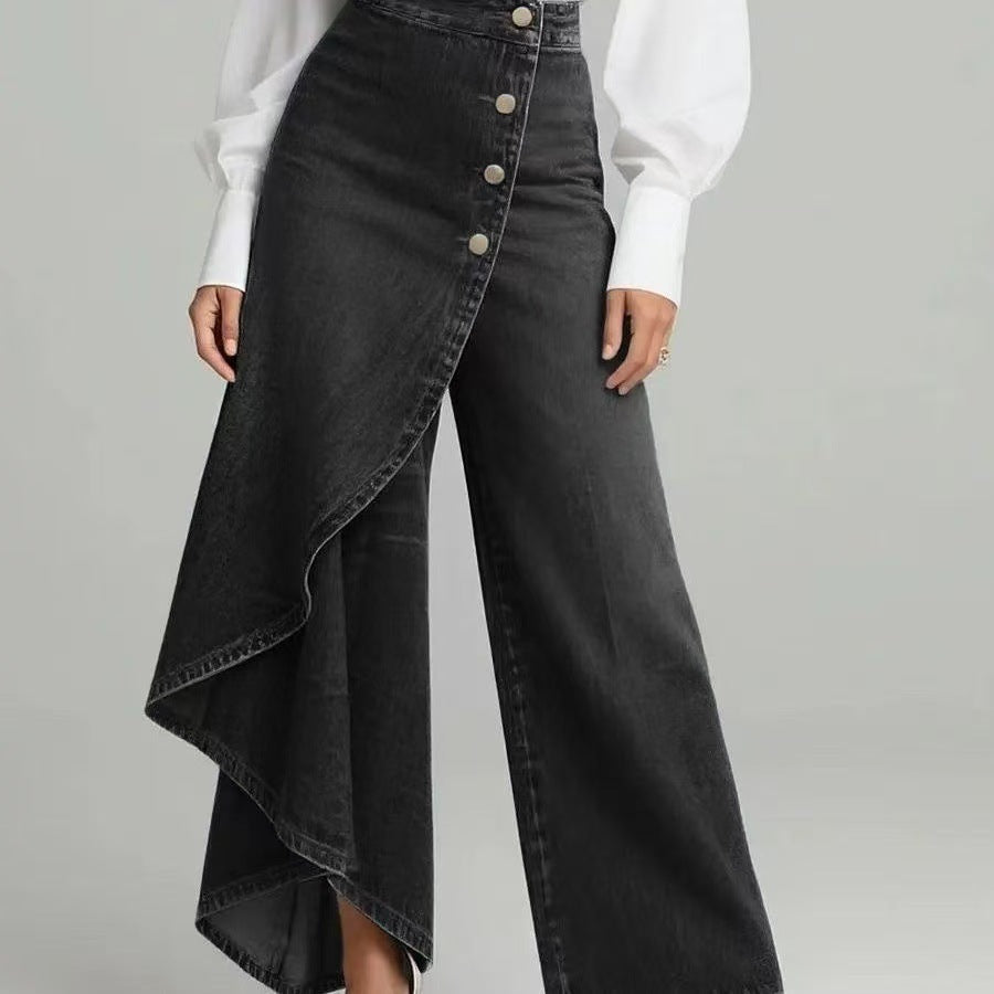 Denim Skort With Button Closure And Washed Finish For Women LadyShow.Store