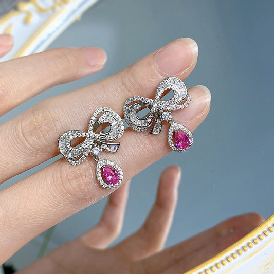 S925 Silver Water Drop Bow Earrings LadyShow.Store