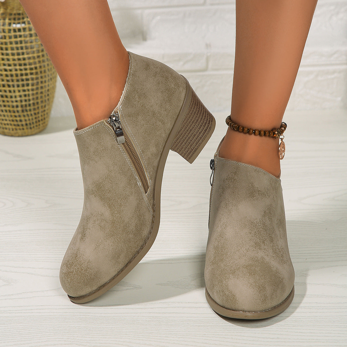 Chunky Heel Round Toe Ankle Boots With Side Zipper Design Fashion Fall Winter Short Boots For Women Shoes CJD
