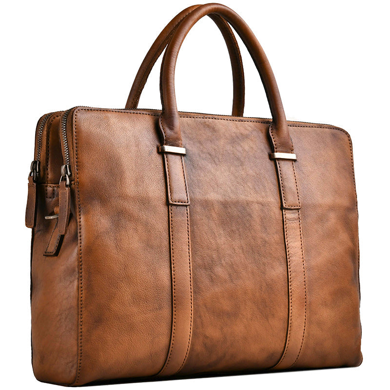 Vintage Vegetable Tanned Leather Men's First Layer Cowhide Casual Business Handbag LuxuryLifeWay Online Store
