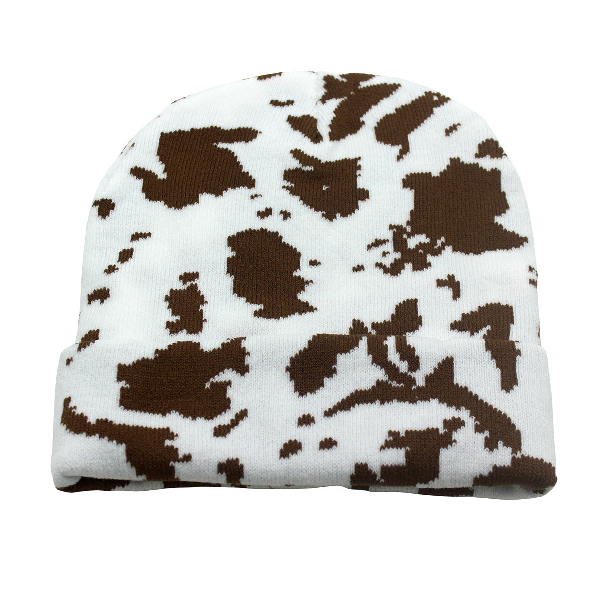 Winter Warm Cow Pattern Knitted Hat For Men And Women Curled Edge Woolen Hat