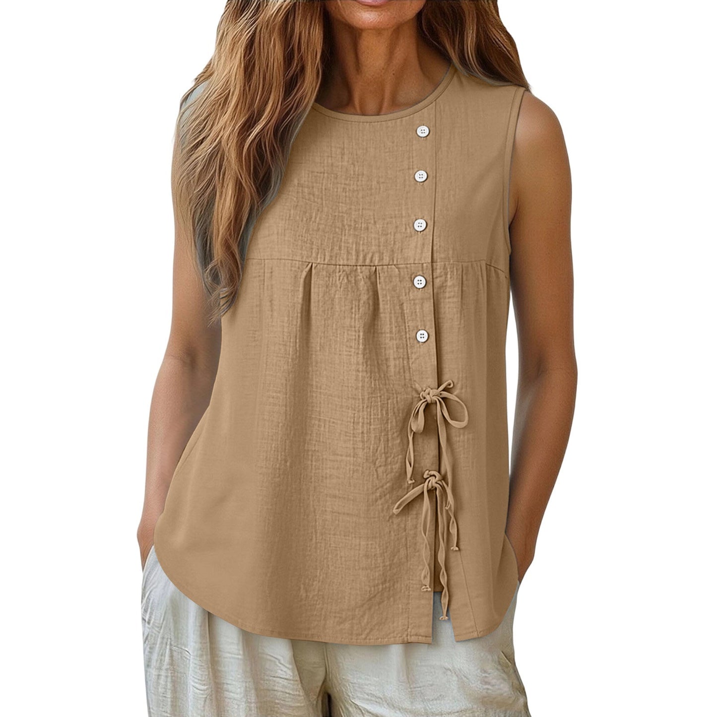 Loose-fit Sleeveless Shirt Blouse For Women NorixaFashion.com