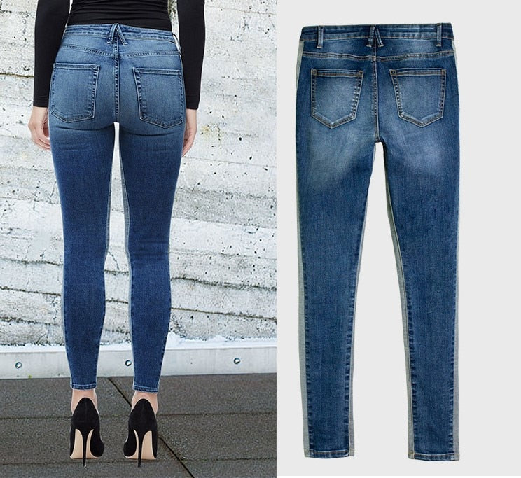 Summer Women's Slim Fit Color Block Denim Pants Pi-Mart