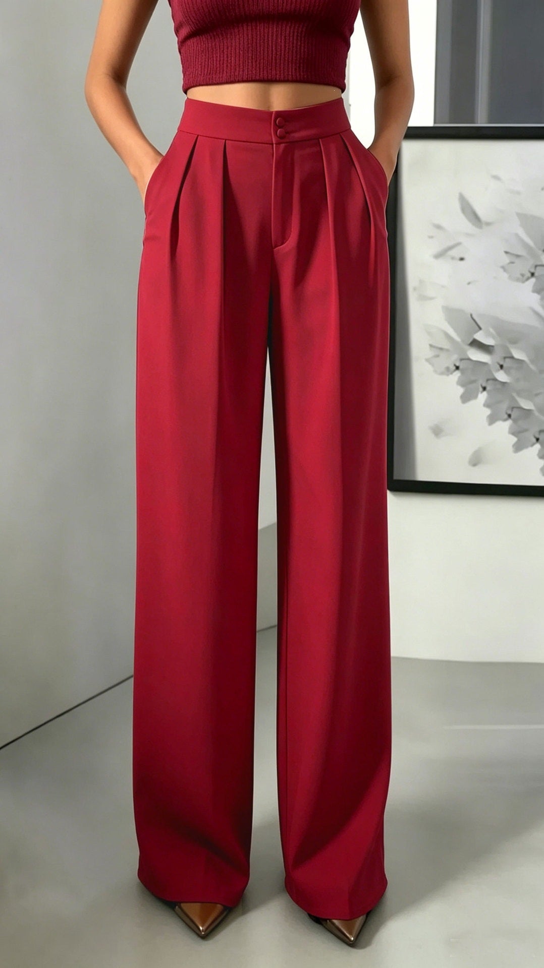 Straight-leg Minimalist Suit Slim-fit Elastic-waist Pants For Women NorixaFashion.com