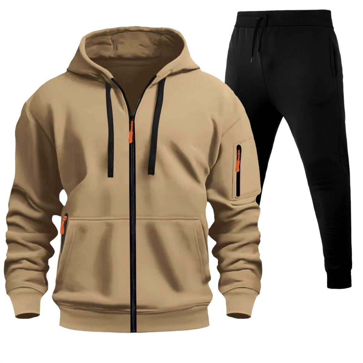 Men's Sports Hoodie Zip-up Multi-pocket Casual Hoodie Set LadyShow.Store