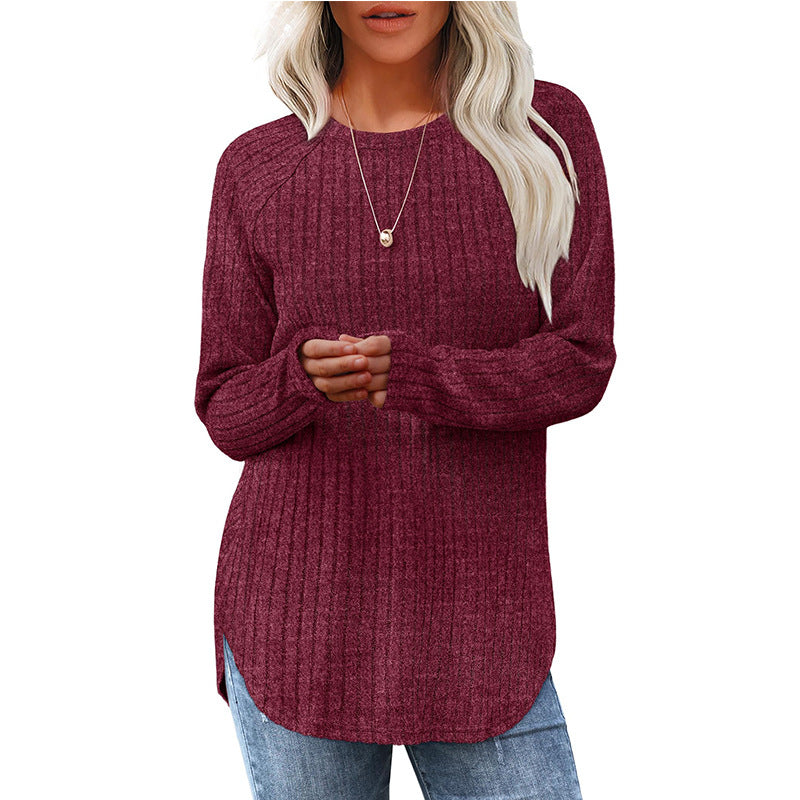 2026 European And American Women's Autumn New Loose Round Neck Base Shirt Long Sleeved Shirt NorixaFashion.com
