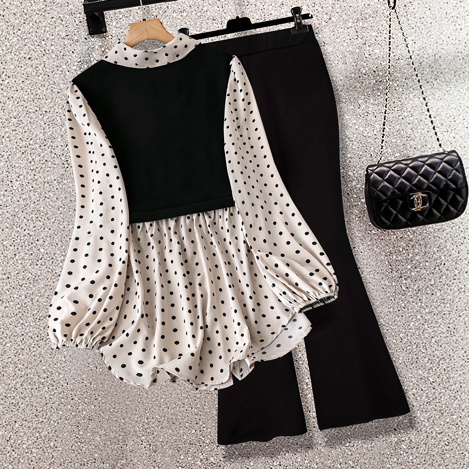 Polka Dot Patchwork Fake Two-piece Long-sleeved Shirt Leggings LadyShow.Store