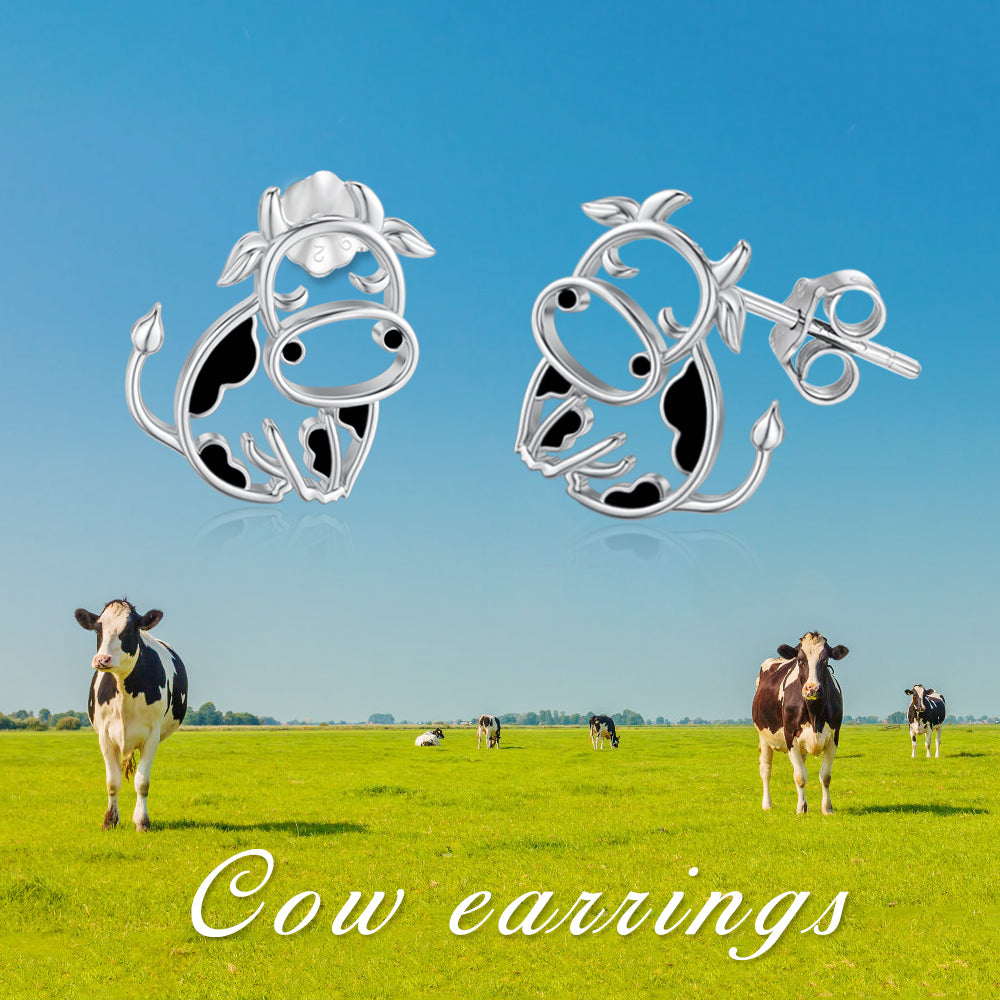 Cow Earrings 925 Sterling Silver Cow Stud Earrings for Women Cow Gifts for Birthday LadyShow.Store