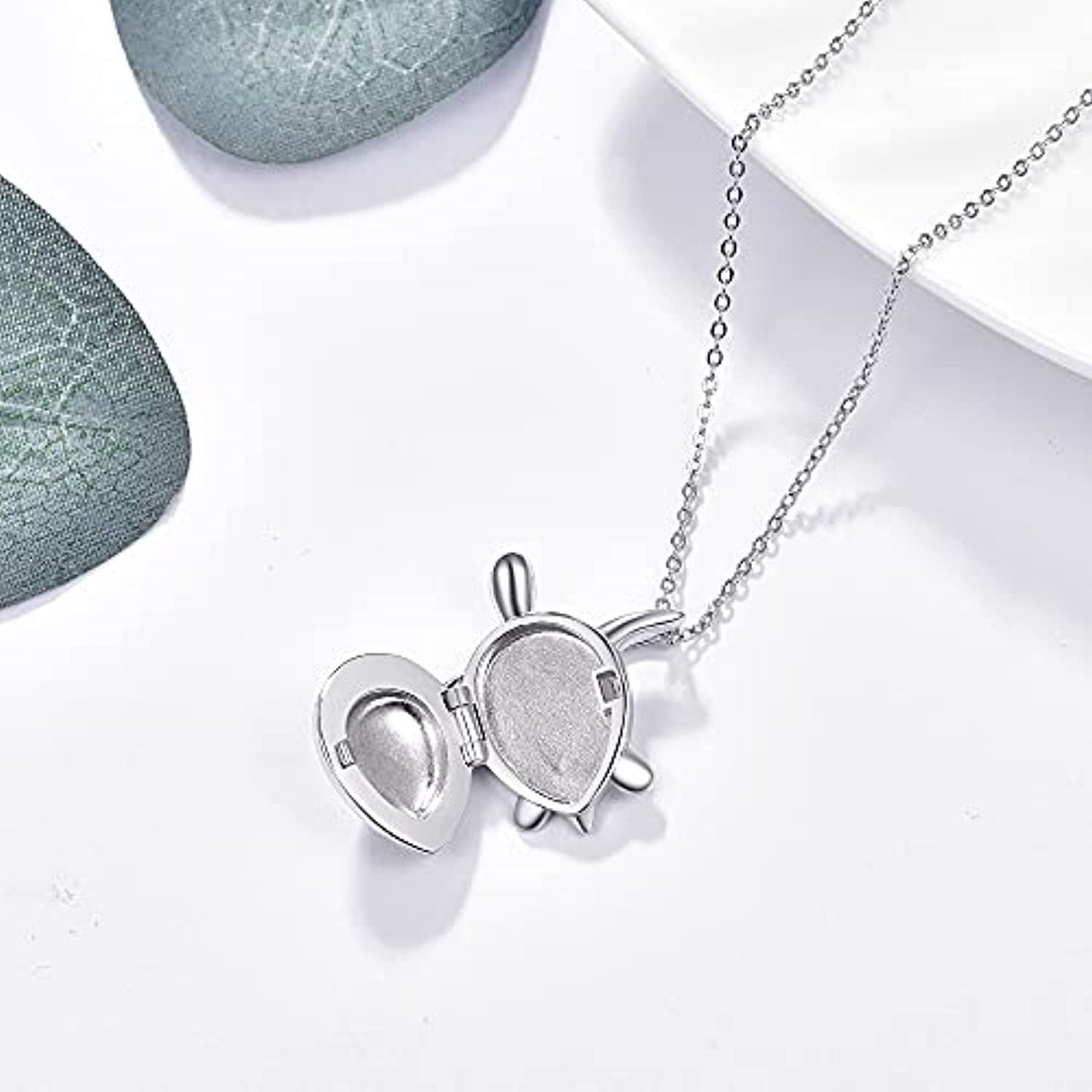 Silver Sea Turtle Locket Picture Photo Locket Abalone Shell Necklace For Women LadyShow.Store