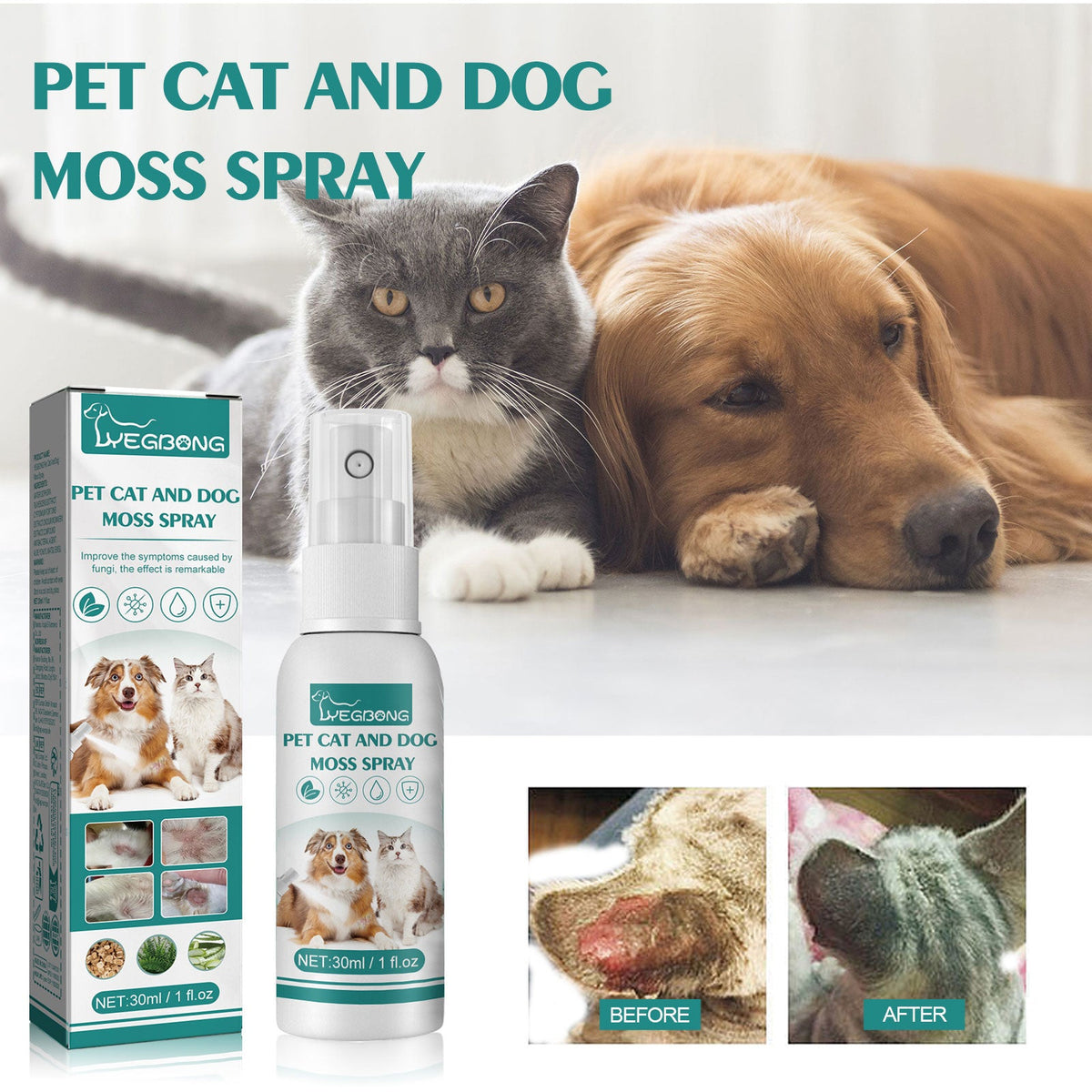 Cat And Dog General Mite Removing Skin Itching, Hair Removal, Redness And Itching Removing Pet Cat And Dog Moss Spray 30ml 1 Box Tri Light Beauty