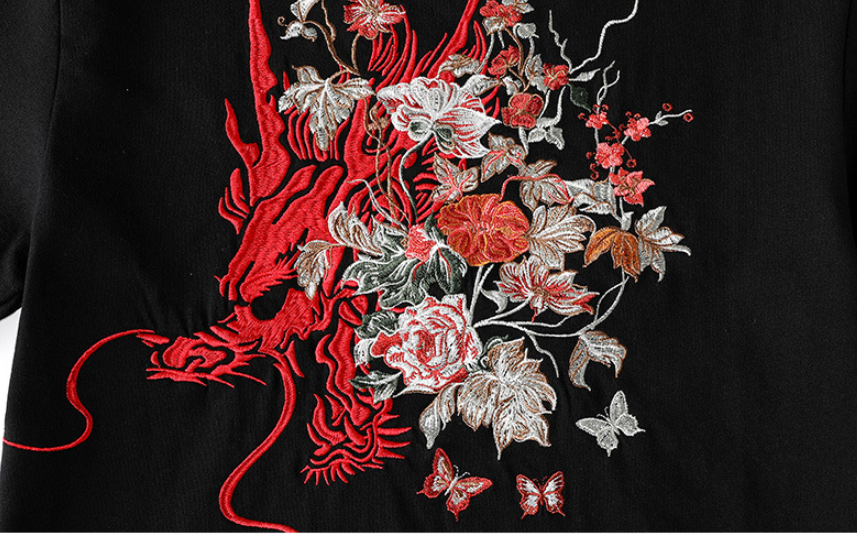 Summer Youth Embroidered Dragon T-Shirt for Men Pi-Mart