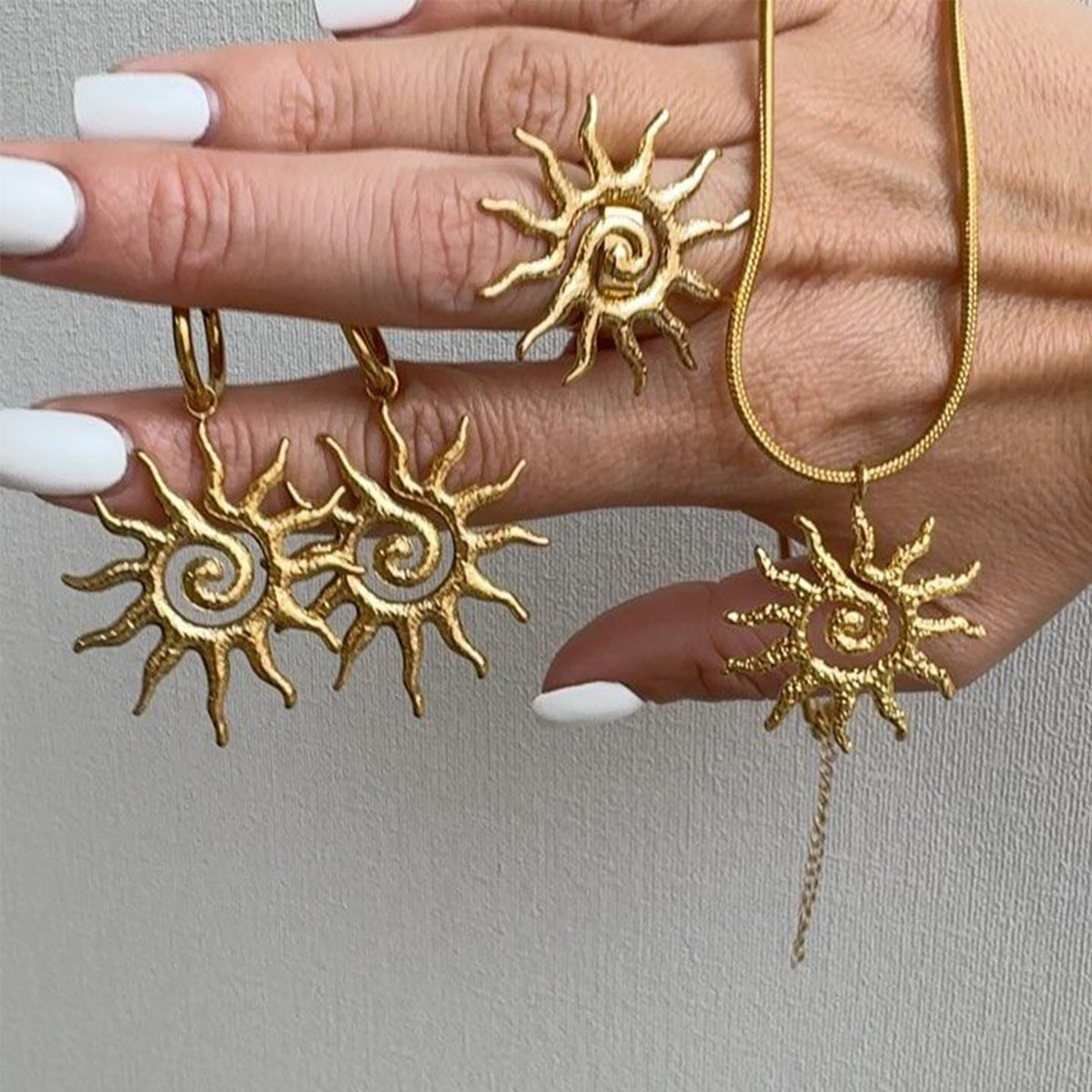 Gold Sun Necklace Hollow Pendant Earrings LadyShow.Store